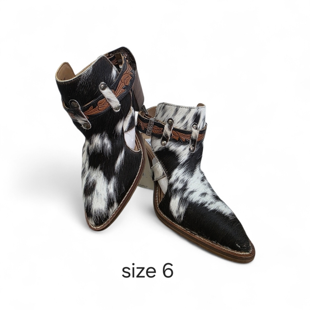 Myra SIZE 6  Black & White Haircalf Heeled Sandal Boot - Picture 3 of 15
